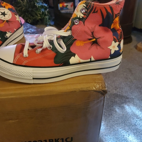 Converse Kids Red and Pink High-Top Sneakers - Picture 2 of 3